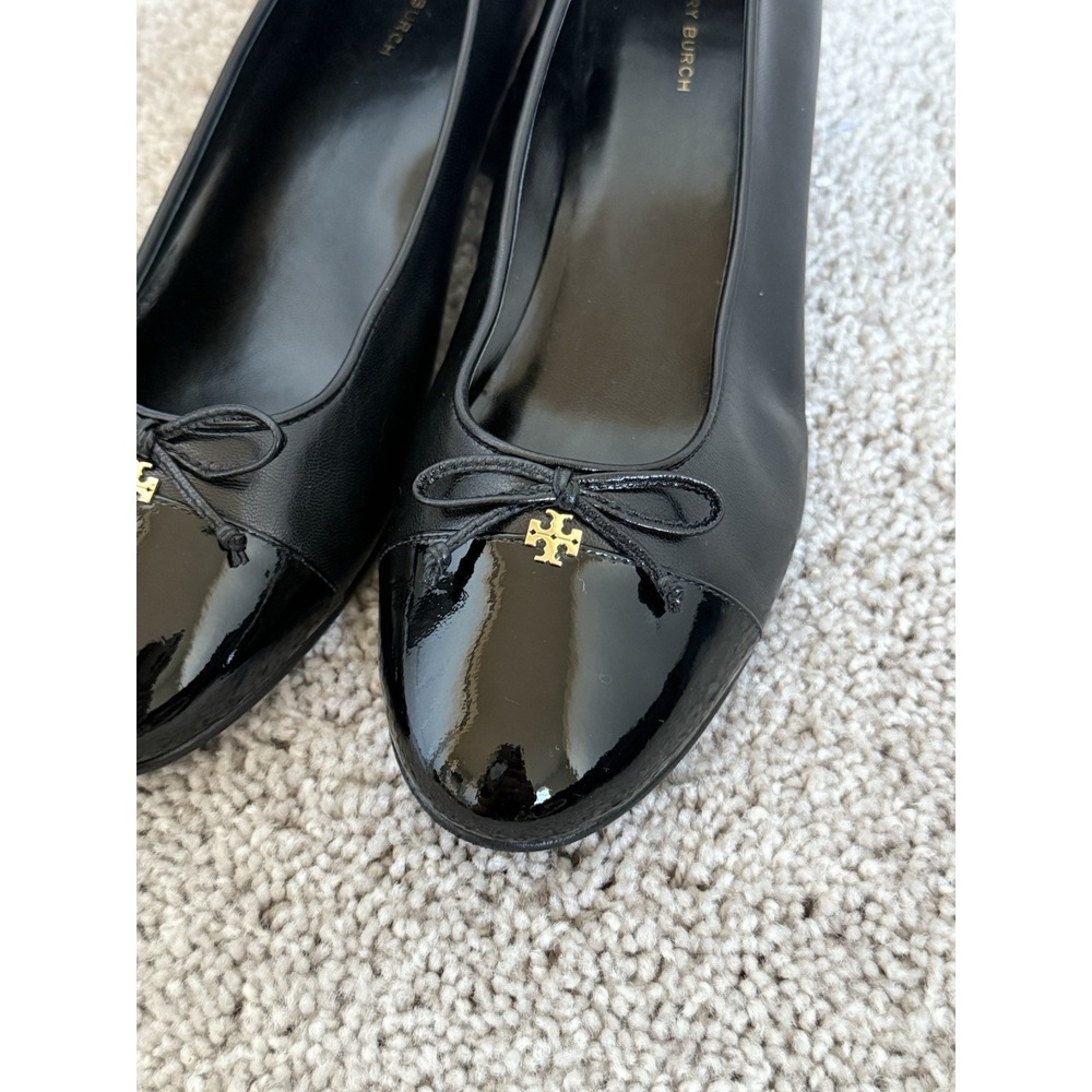 tory burch 44.5MM Cap Toe Ballet Pumps Black Leather Size 9.5 - Picture 3 of 6